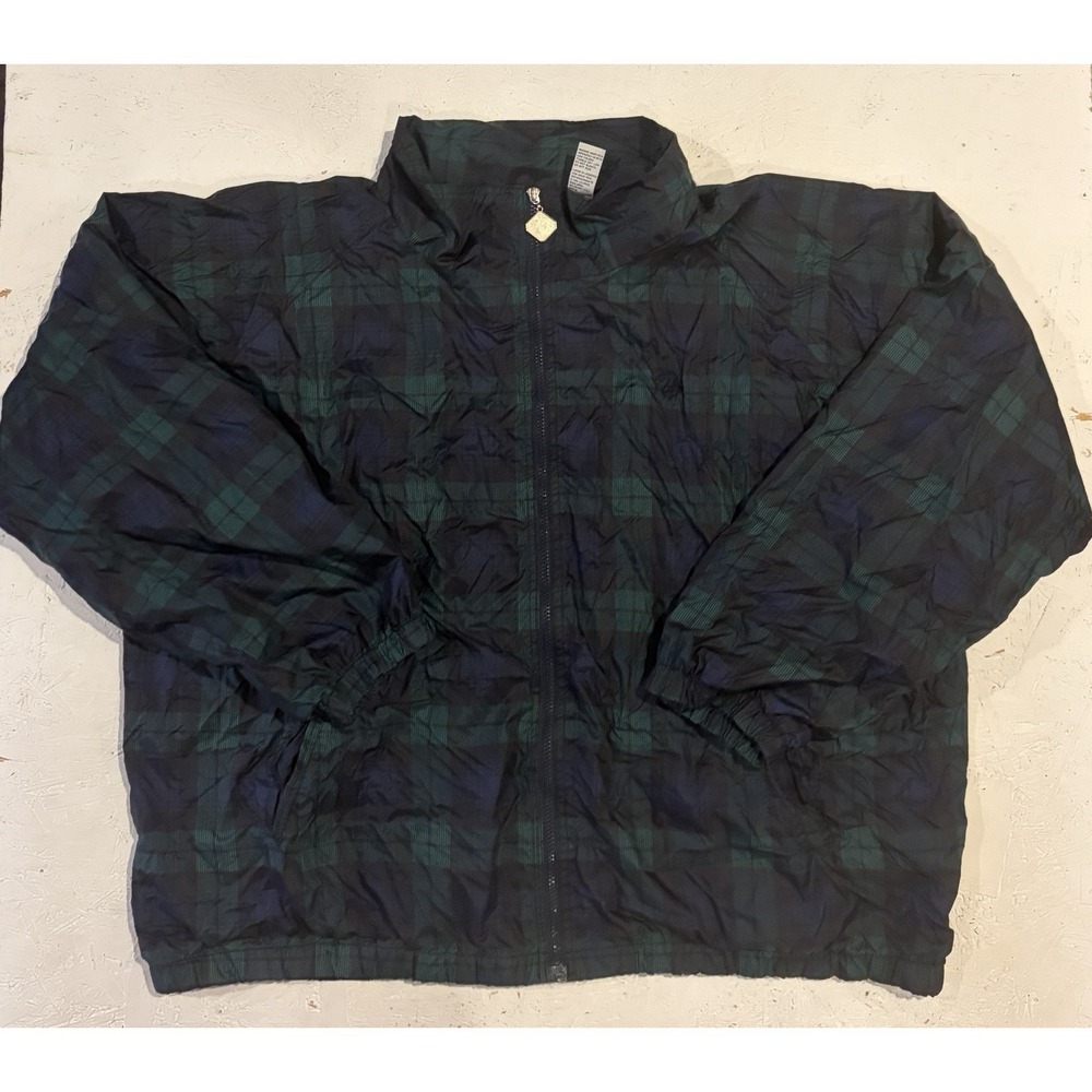 Vintage Jerzees Windbreaker Jacket Mens 3X Blackwatch Tartan Blue Green Bomber